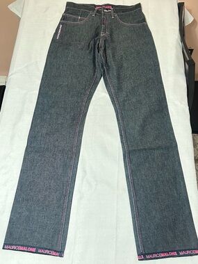 Maurice Malone Men's Dark Gray Jeans with Pink Stitching